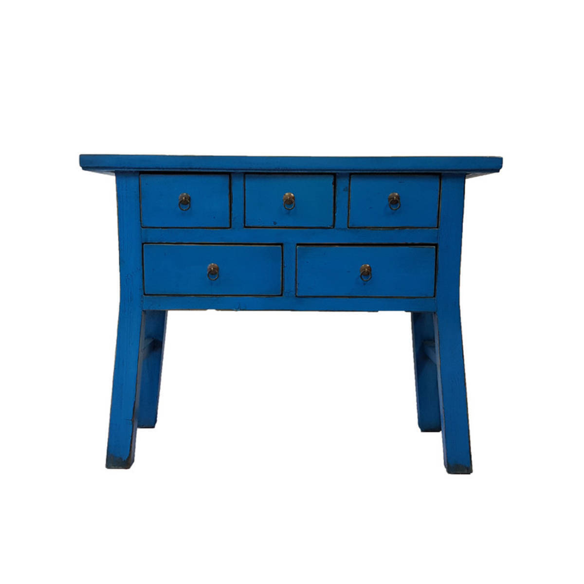 Chinesischer Tisch mit 5 Schubladen, blau antik