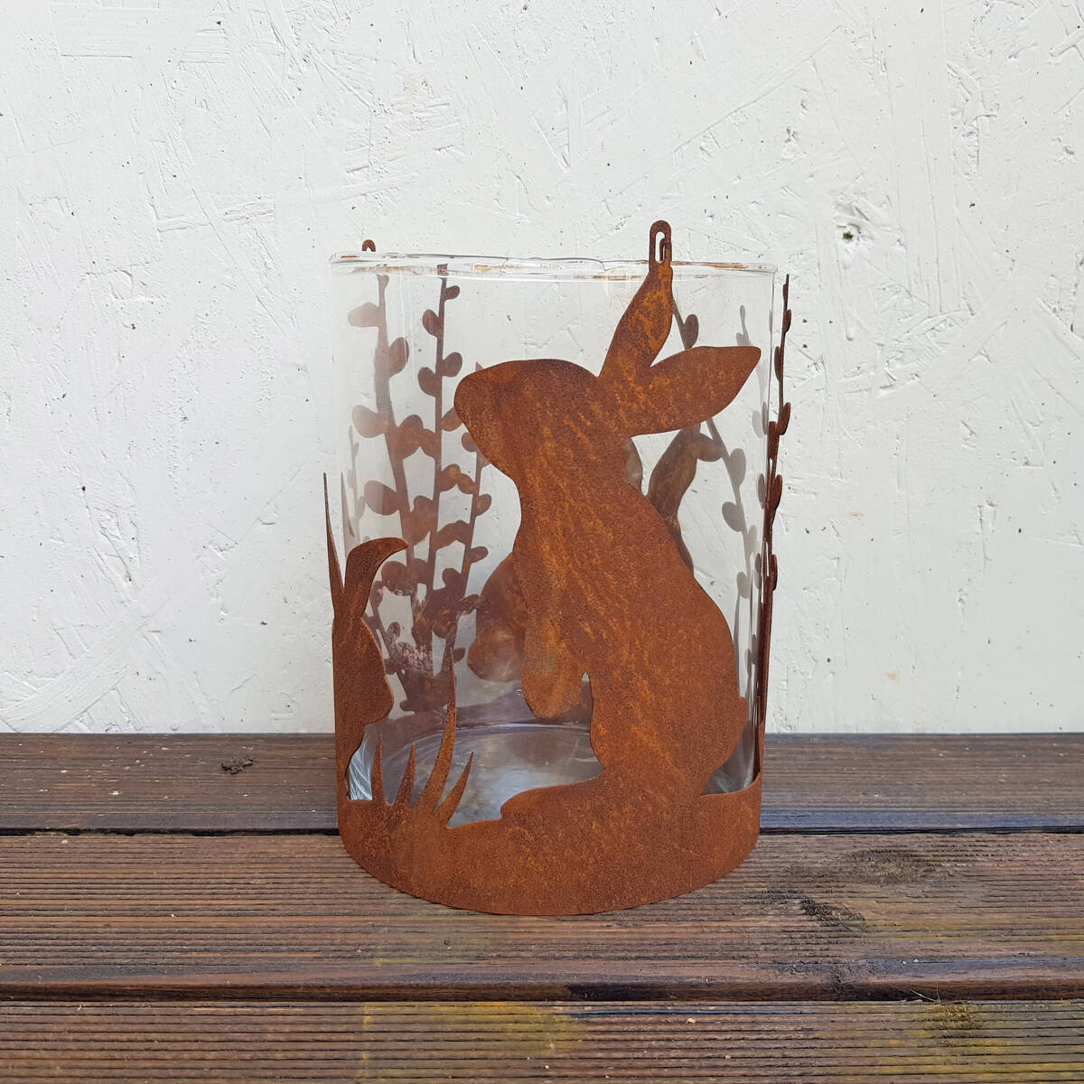 Windlicht Hasen aus Rostmetall, 15x20cm