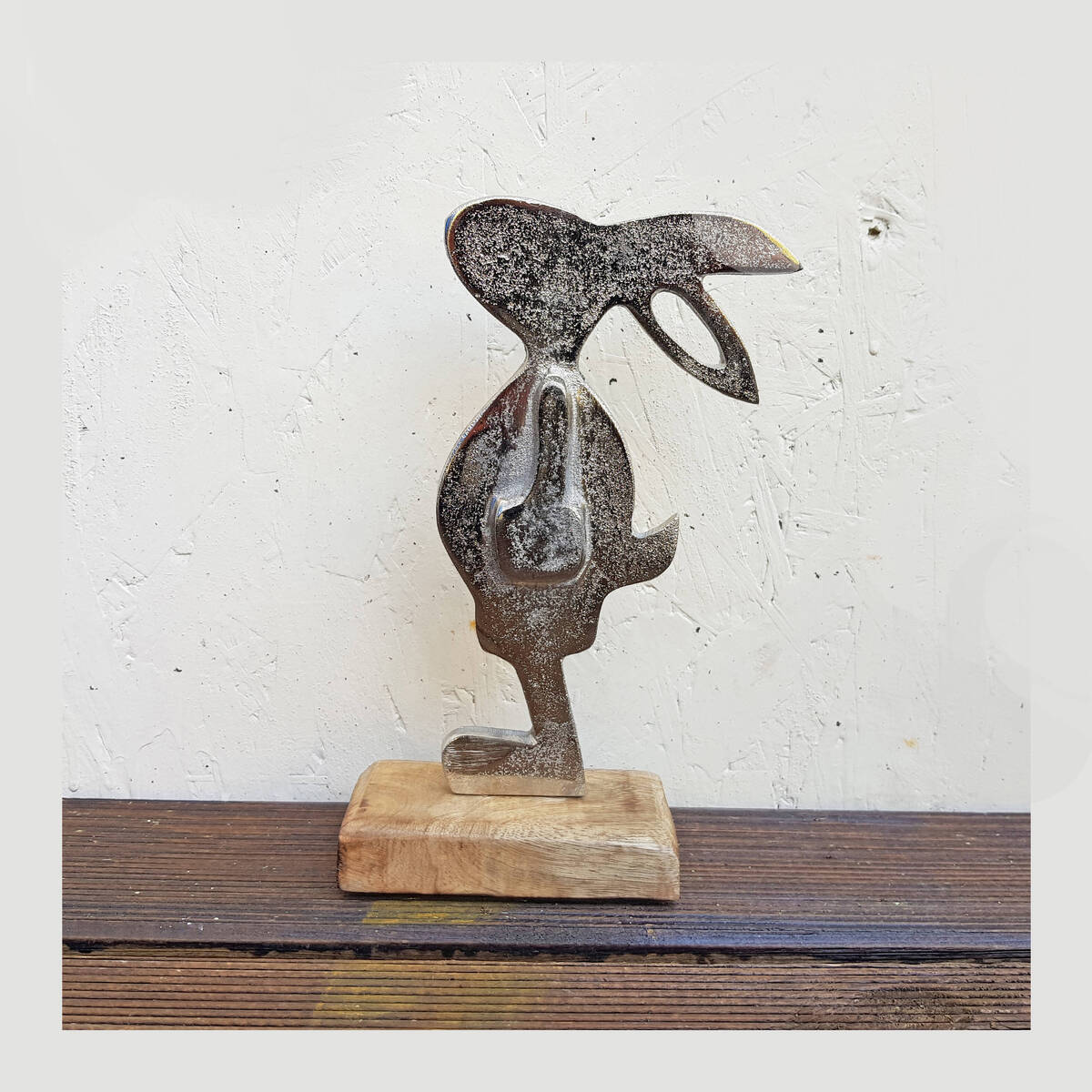 Lapin en métal/bois, H. 17cm 