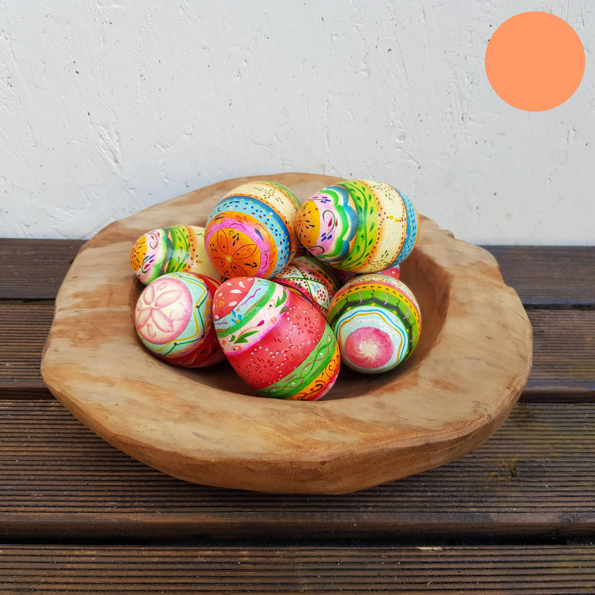 Ei aus Holz, bemalt, Höhe 12cm