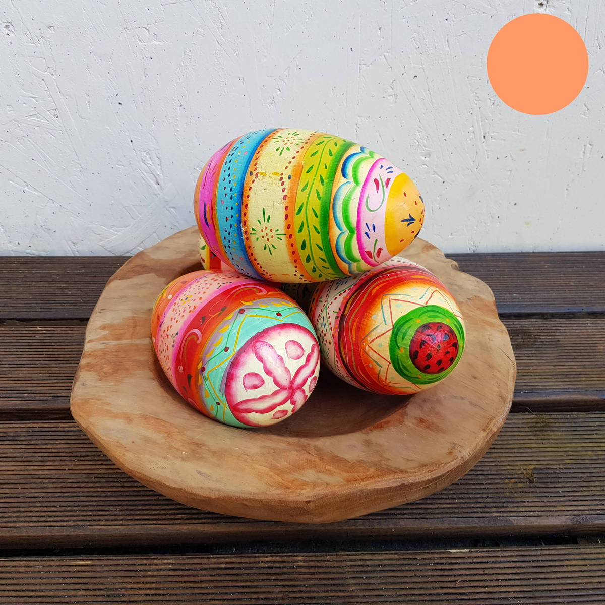 Ei aus Holz, bemalt, Höhe 14cm