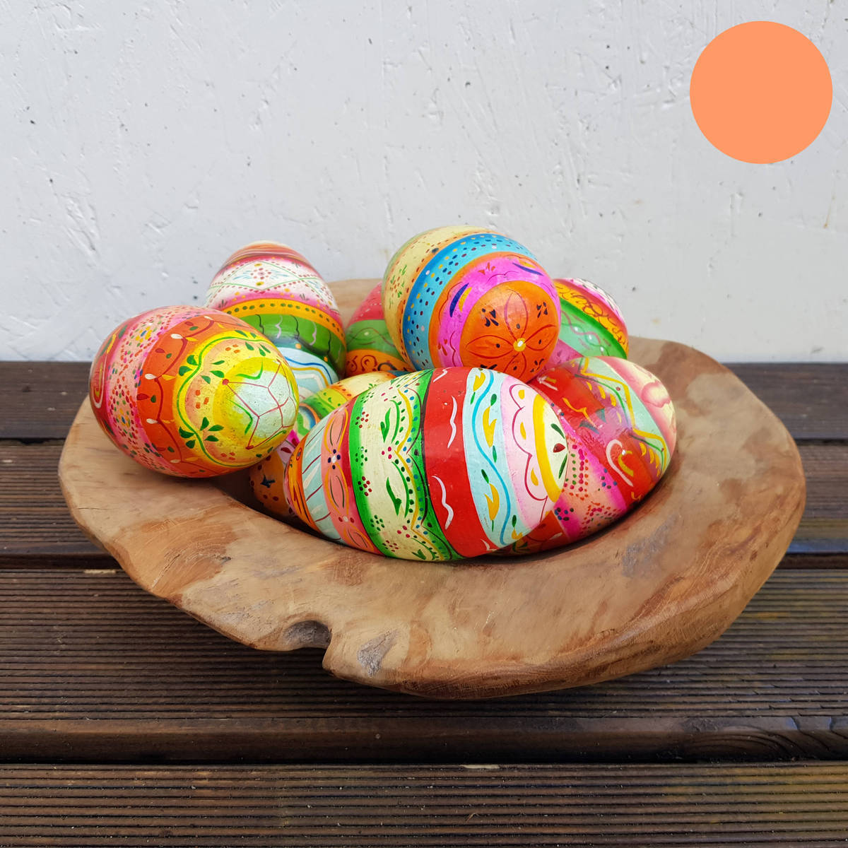 Ei aus Holz, bemalt, Höhe 12cm