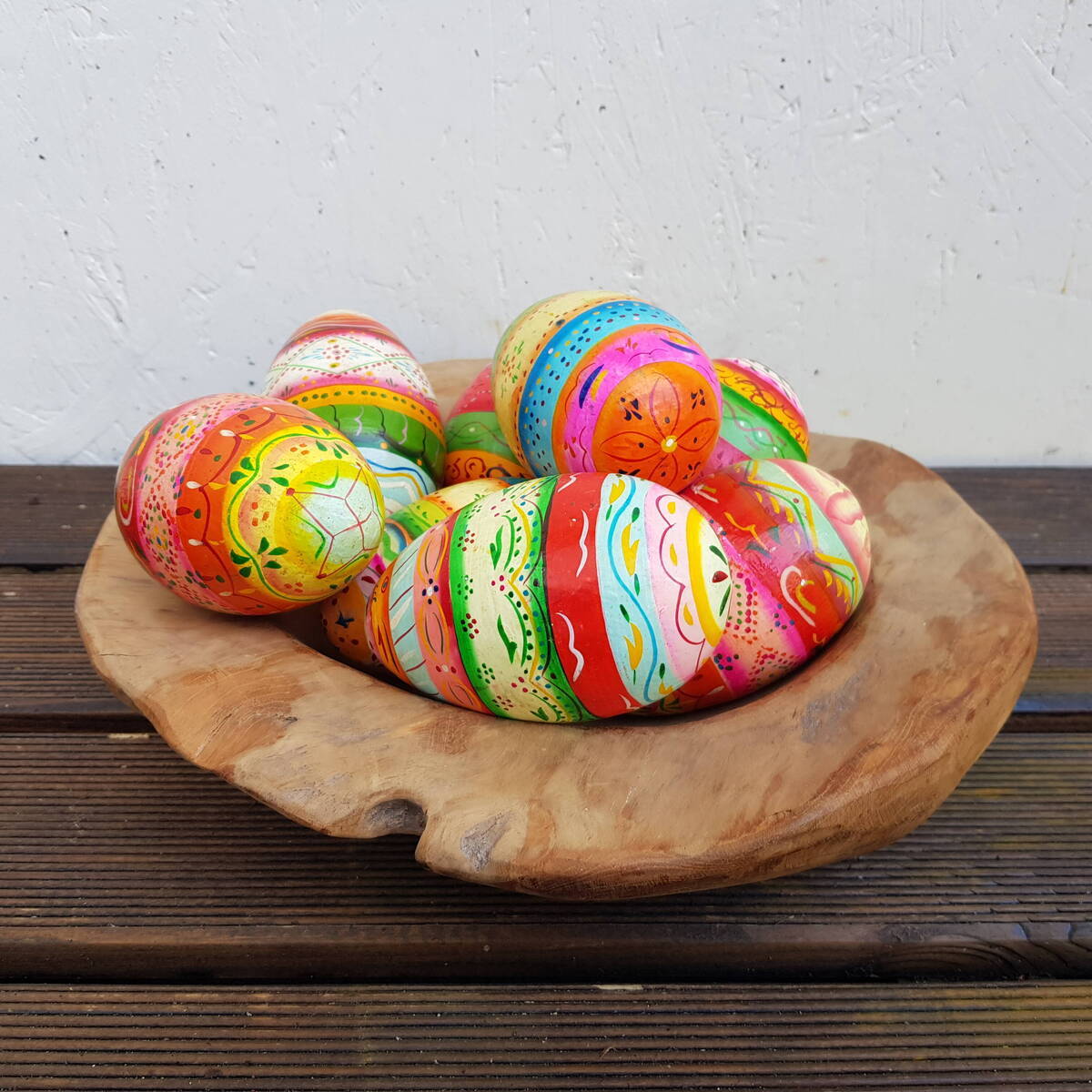 Ei aus Holz, bemalt, Höhe 12cm