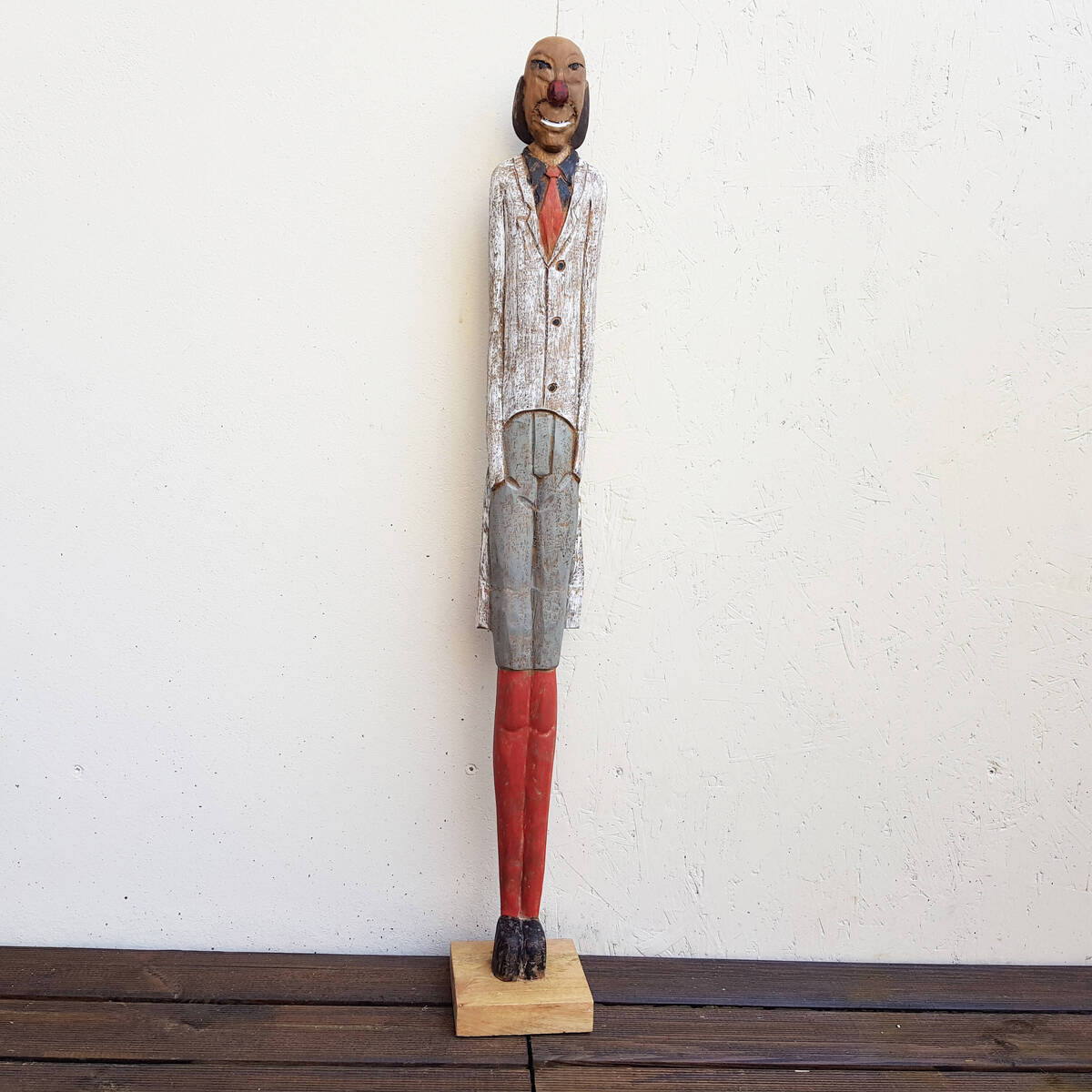 Sculpture en bois, clown, H. 91 cm 