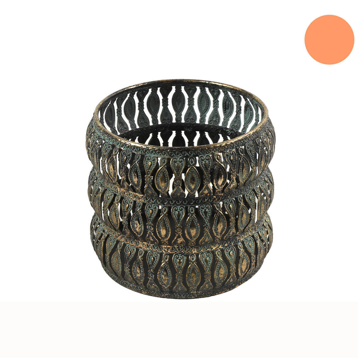 Windlicht aus Metall, grün/gold, Höhe 13cm