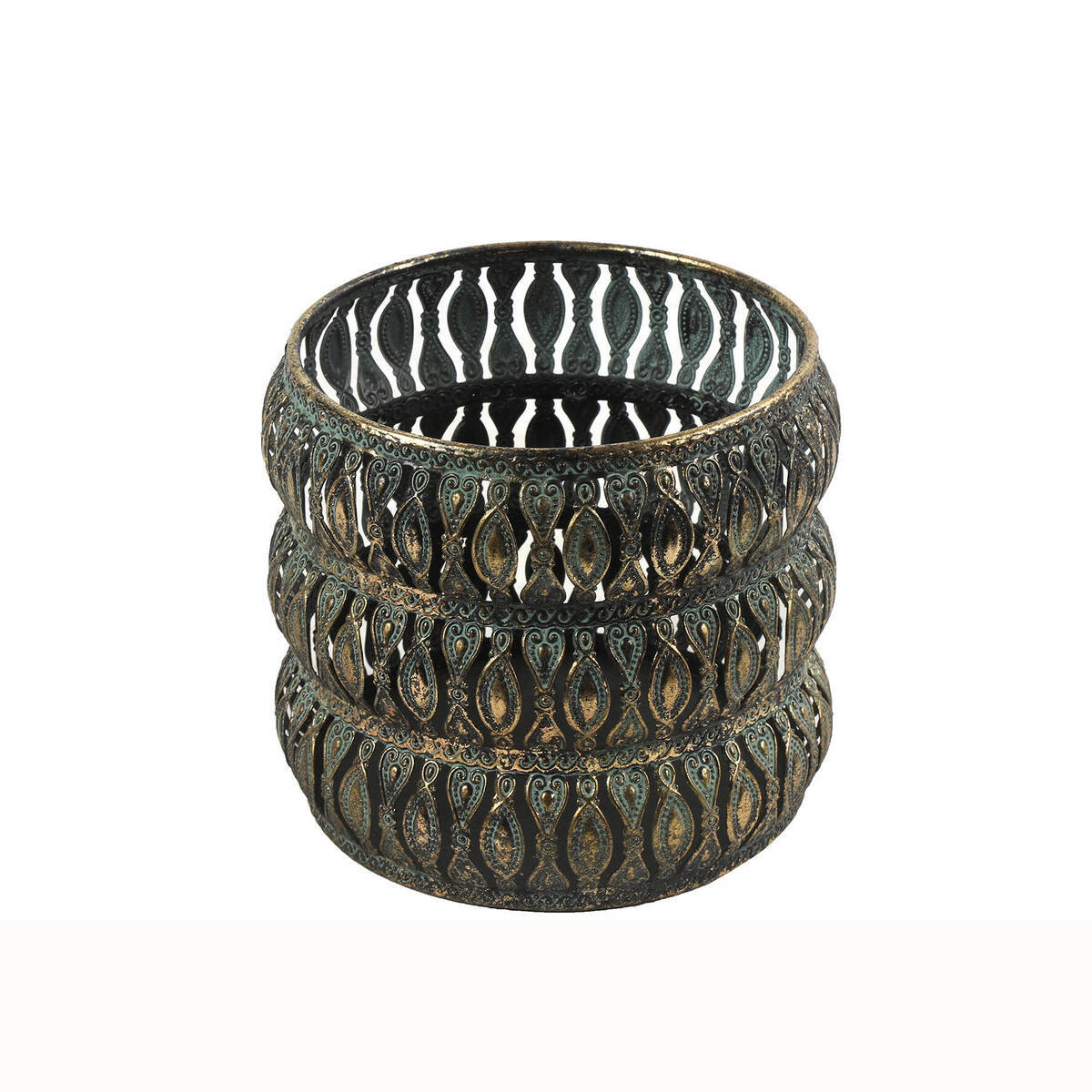 Windlicht aus Metall, grün/gold, Höhe 13cm