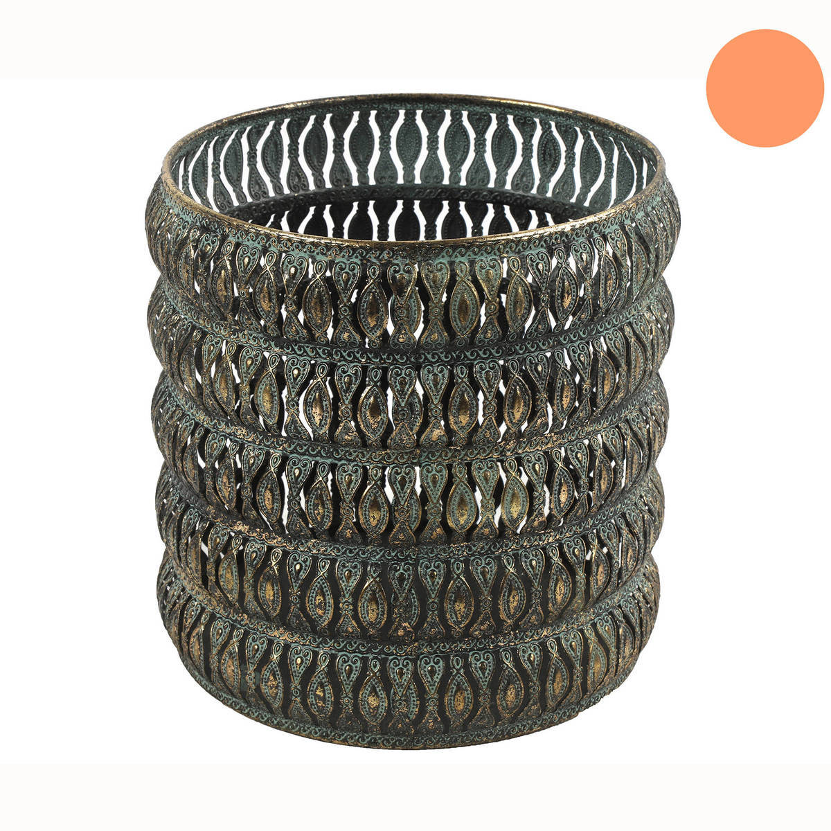 Photophore en métal, or/vert, H. 21 cm 