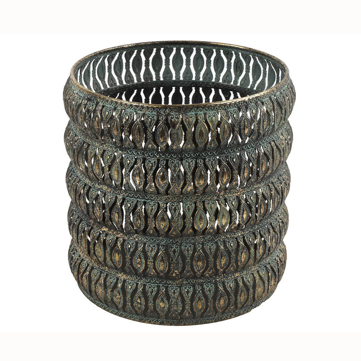 Photophore en métal, or/vert, H. 21 cm 