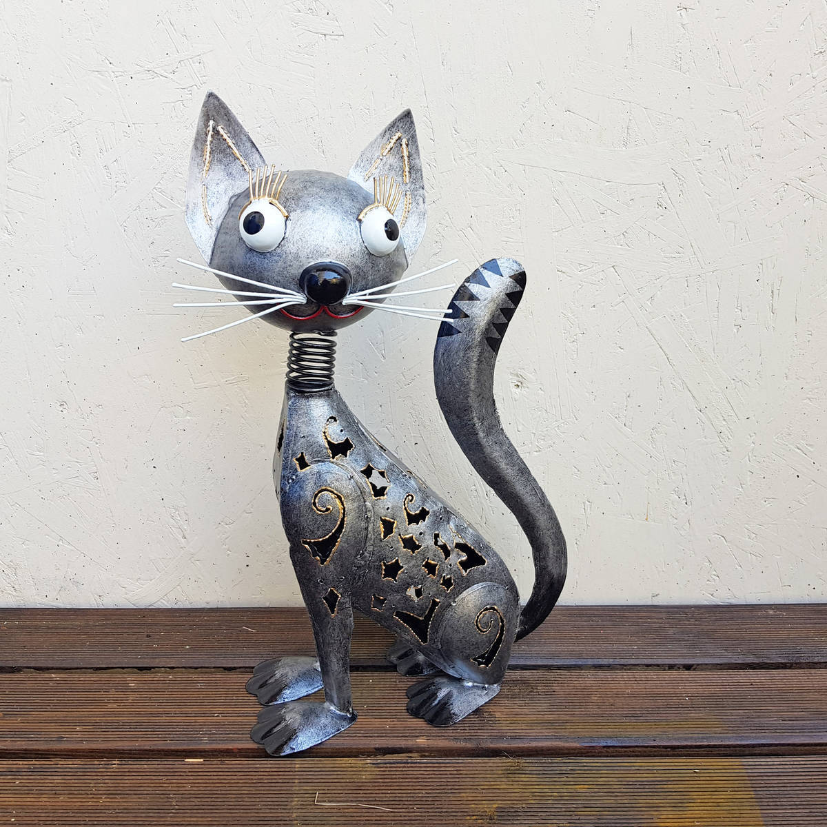 Katze aus Metall, bemalt, Höhe 45cm