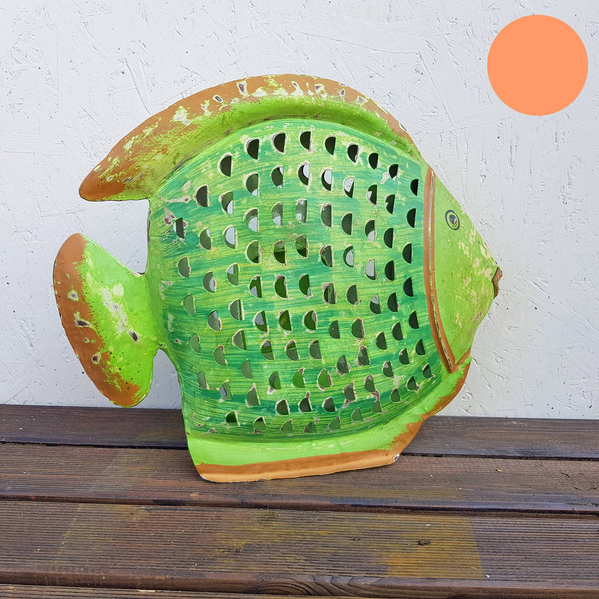 Fisch bunt bemalt aus Metall, zum Stellen, L. 43cm