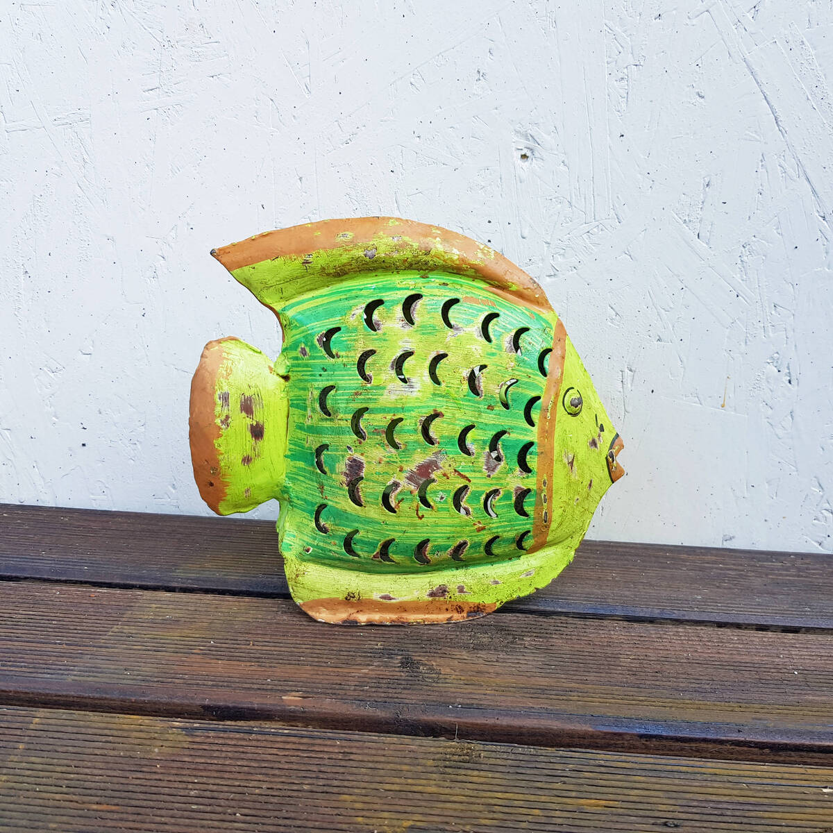 Fisch bunt bemalt aus Metall, zum Stellen, L. 21cm