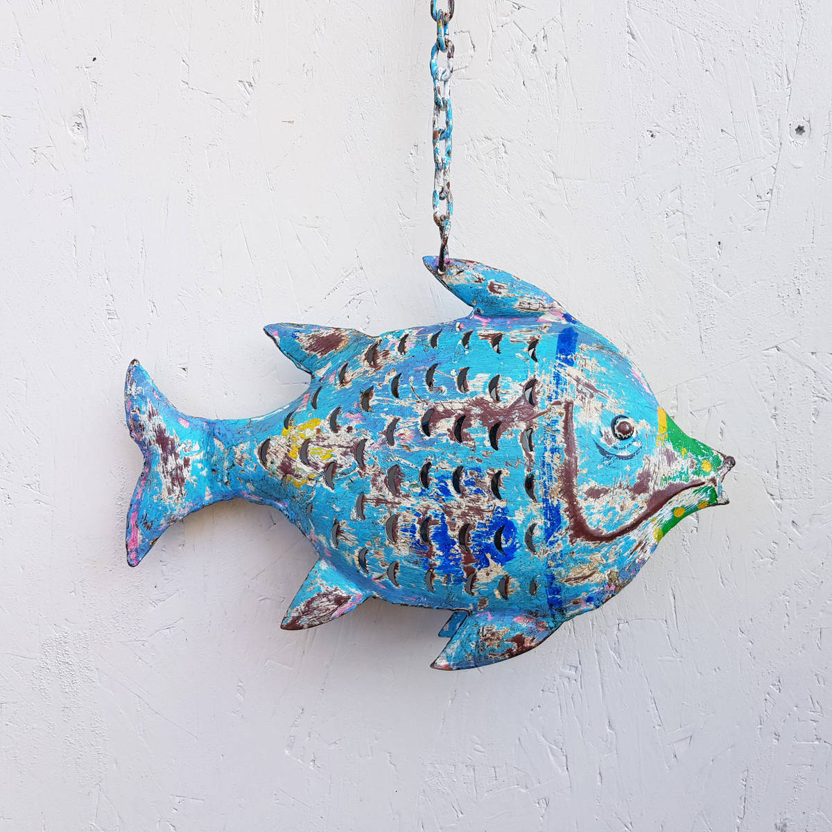 Fisch bunt bemalt aus Metall, Länge 33cm