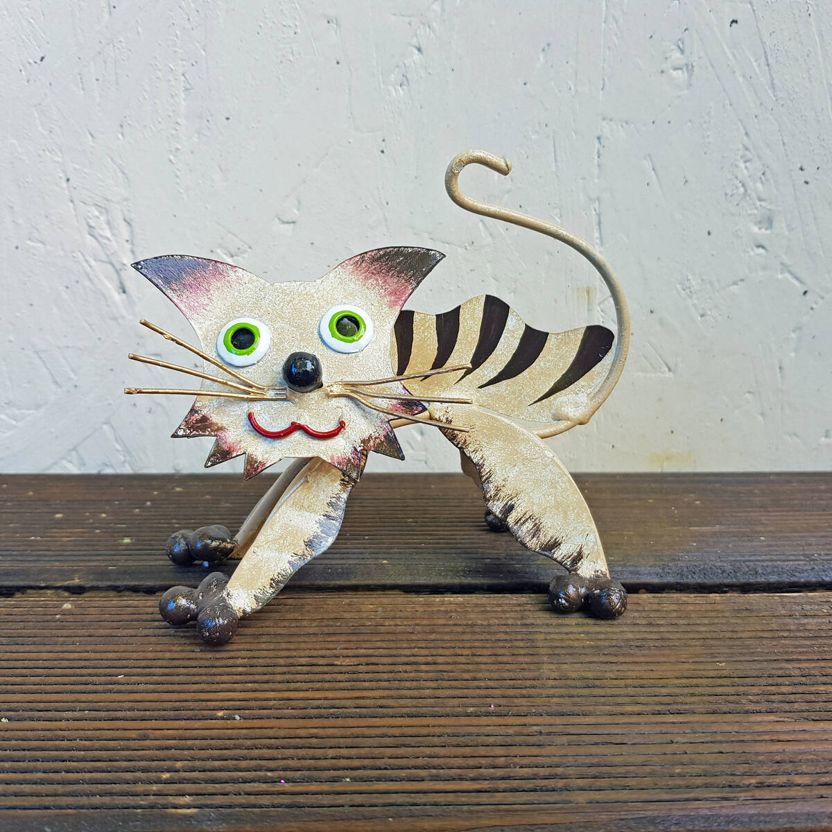 Katze aus Metall, bemalt, Länge 13cm