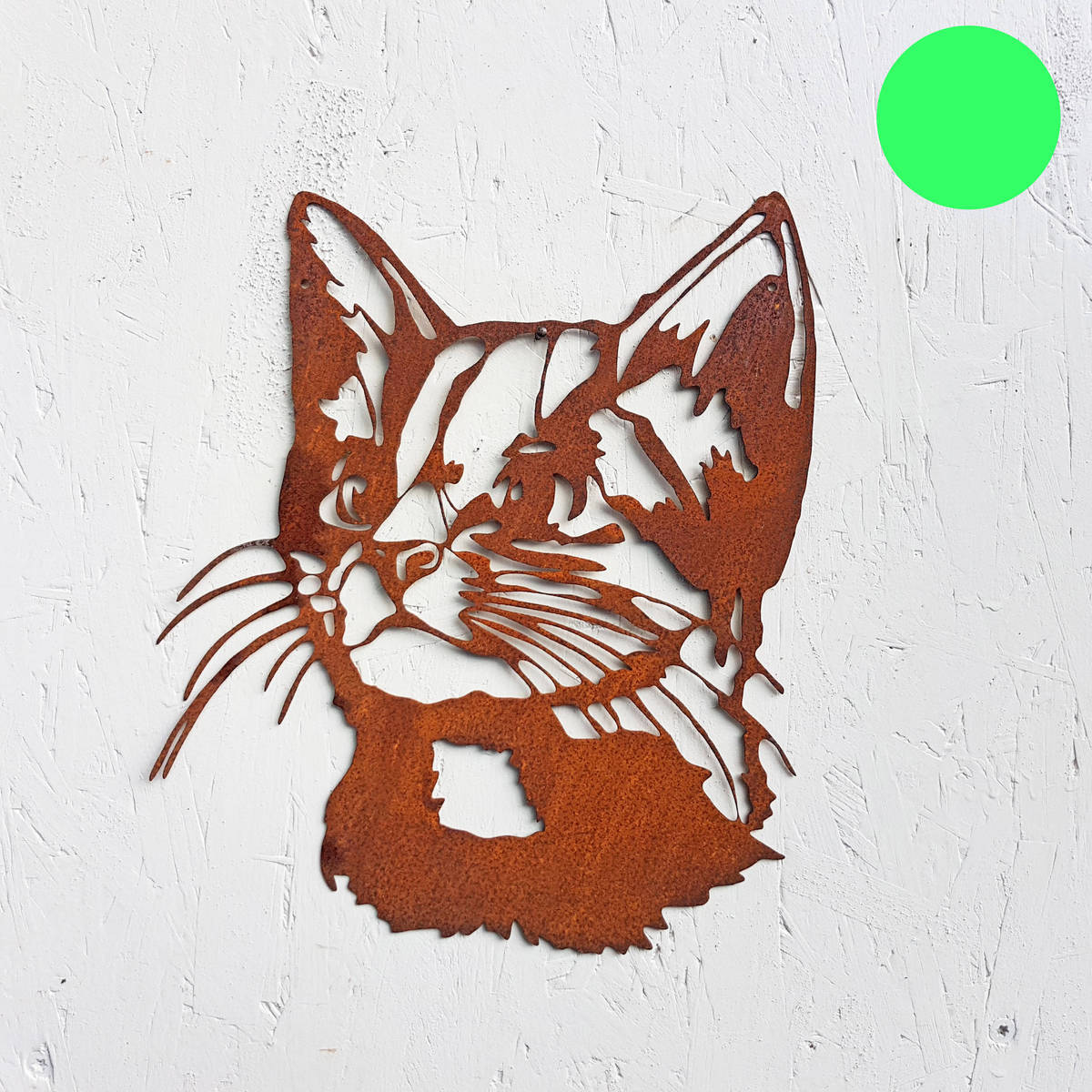 Tête de chat en fer rouillé, à suspendre