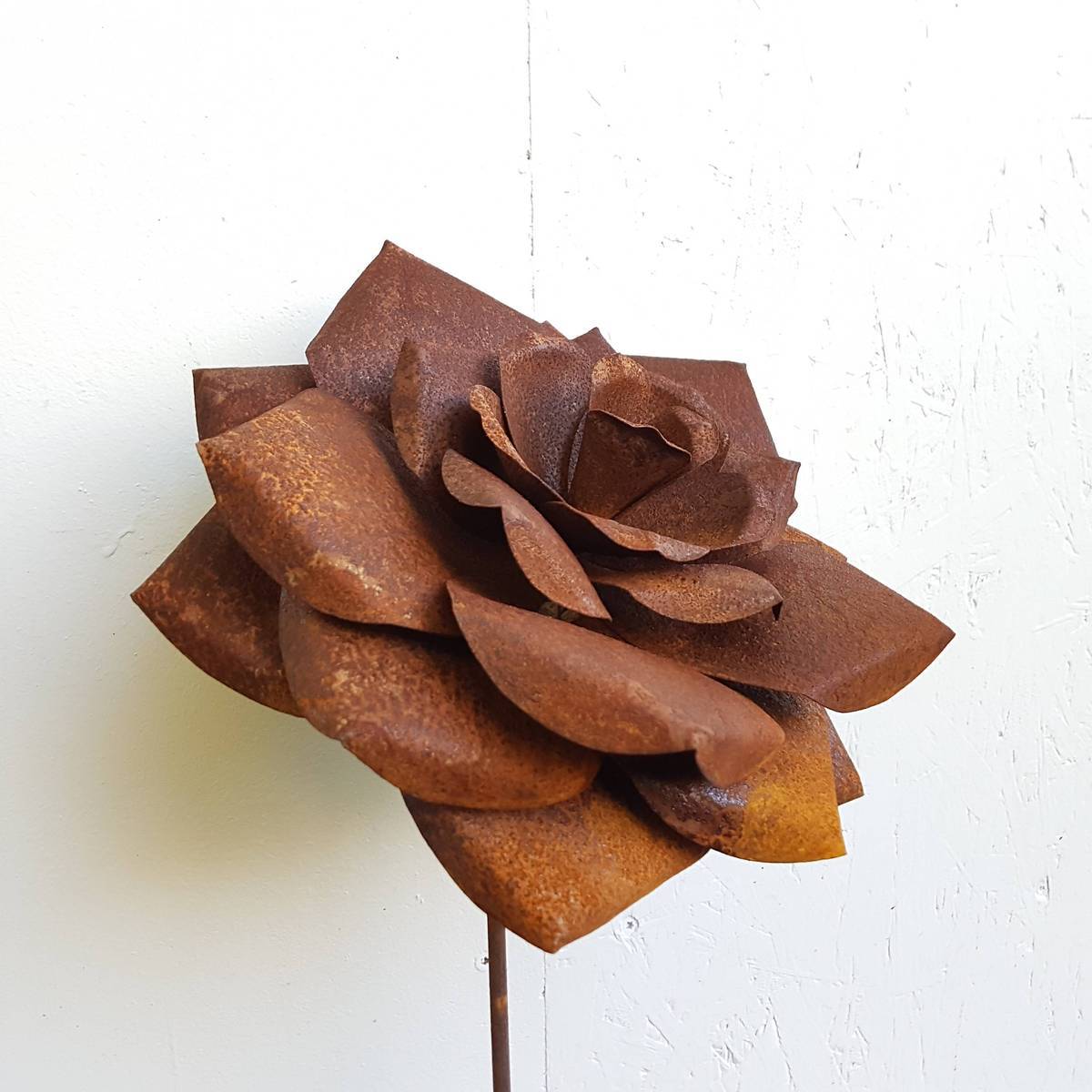 Rose sur tige, en fer rouillé H. 140cm 