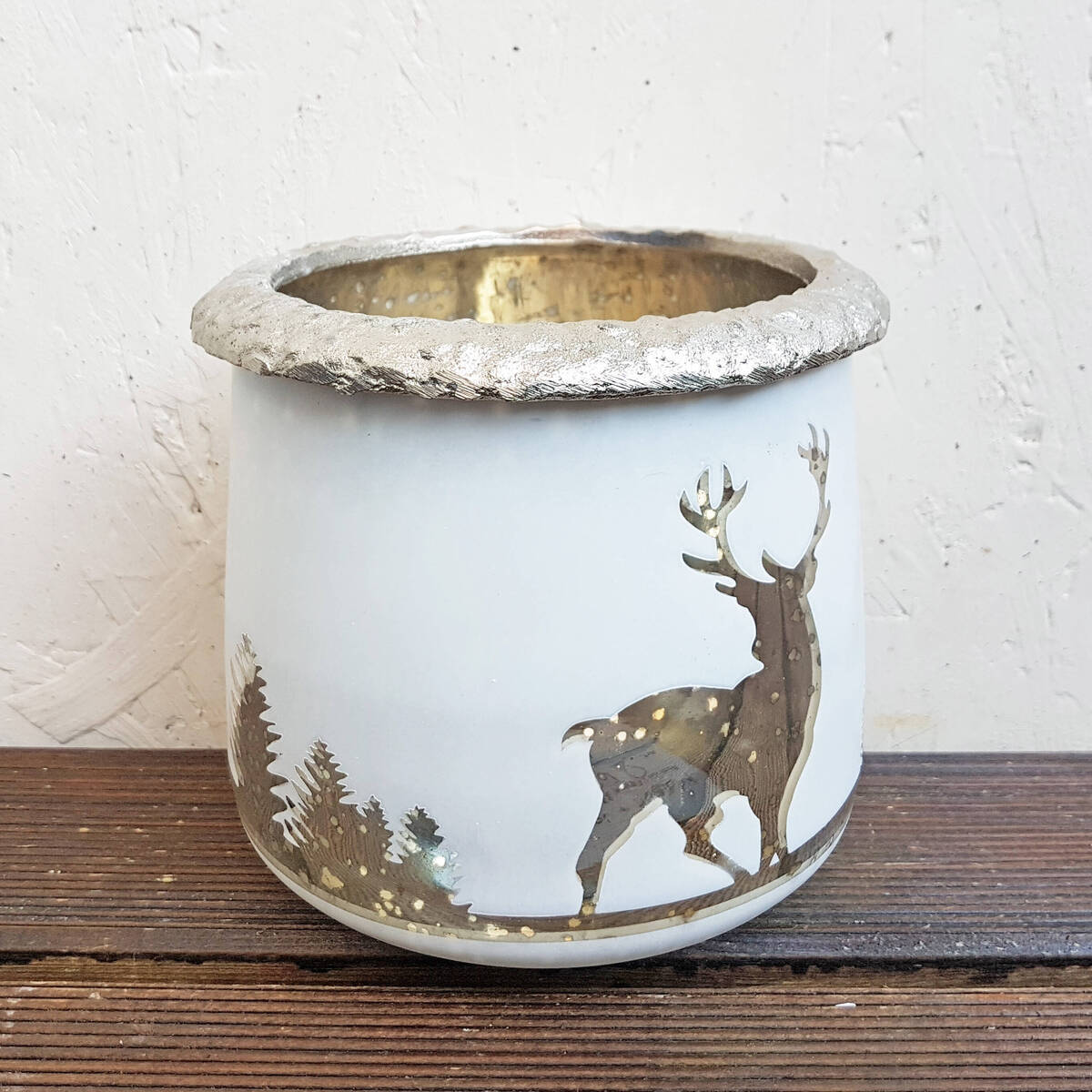 Photophore ''hiver'' en verre, H. 15cm