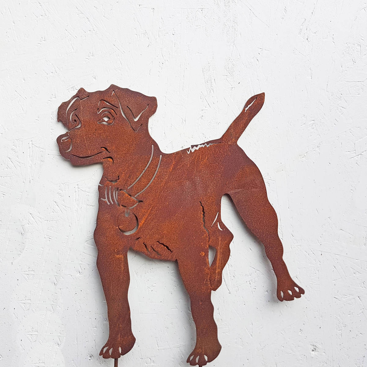 Hund aus Rosteisen, zum Stecken, L. 69cm