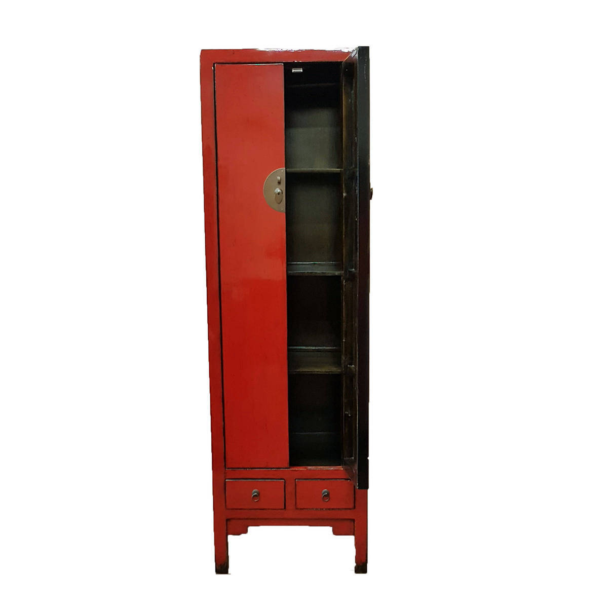 Armoire chinoise avec 2 tiroirs, rouge antique 