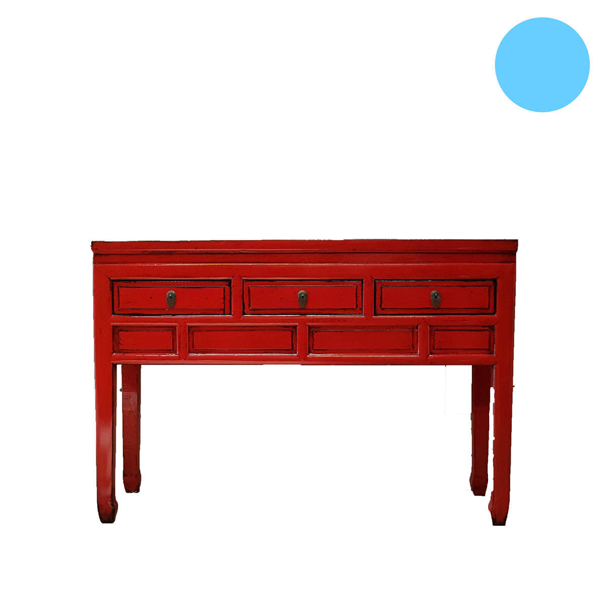 Chinesischer Tisch mit 3 Schubladen, rot antik