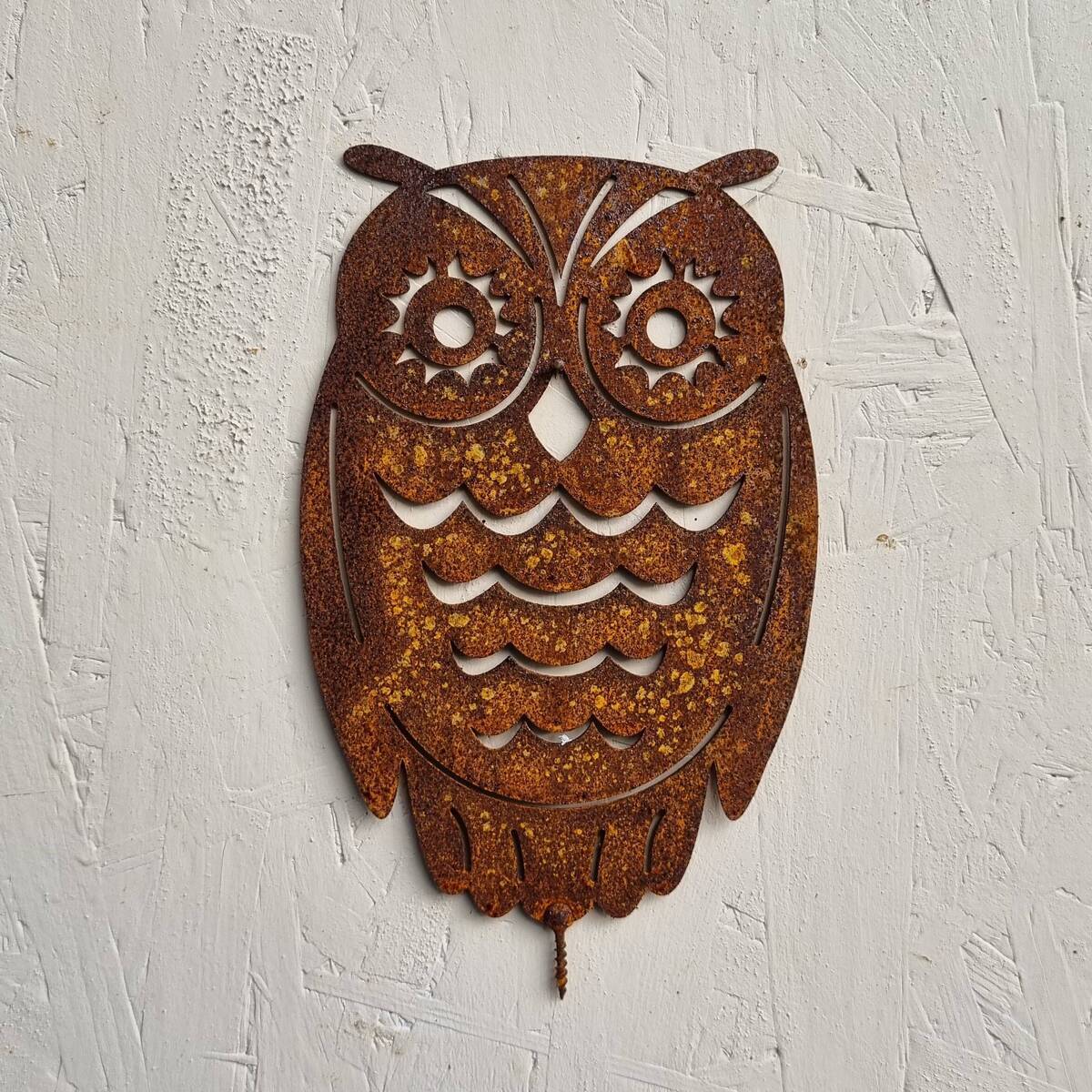 Hibou en fer rouillé, 22 cm 