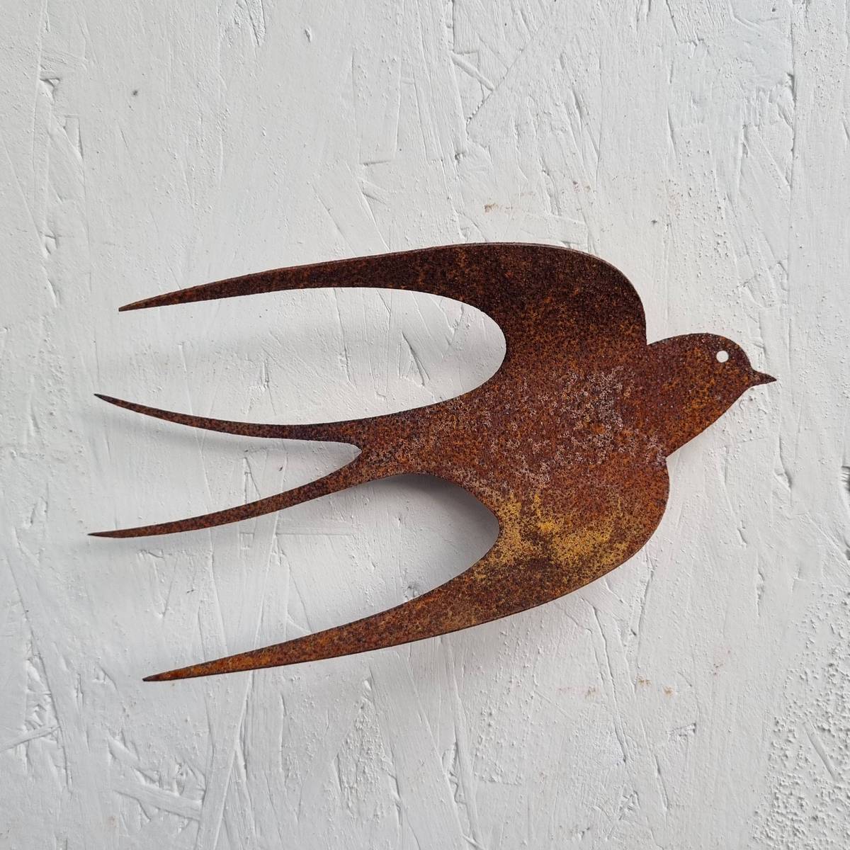 Hirondelle 3D, en fer rouillé, 24 cm 