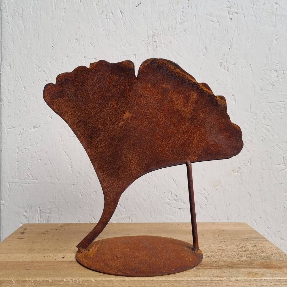 Feuille de Ginko en fer rouillé, à planter, 23 cm 