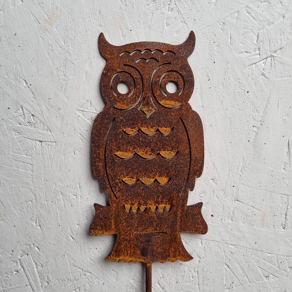 Hibou en fer rouillé, sur tige, 60 cm 