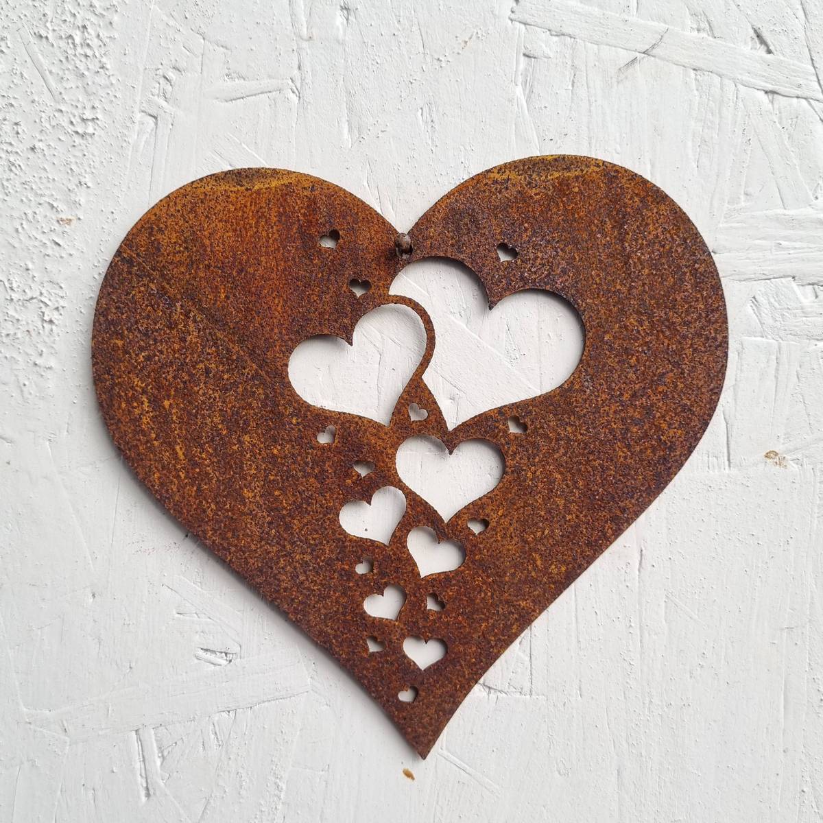 Coeur en fer rouillé, à suspendre, 15 cm 