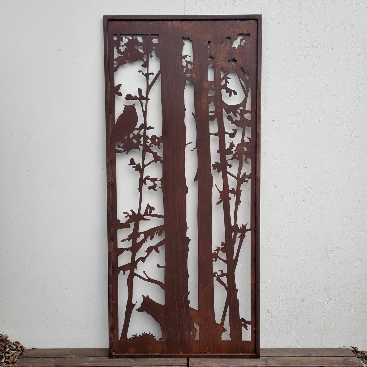 Sichtschutz aus Rosteisen, Wald mit Fuchs, 200 cm 