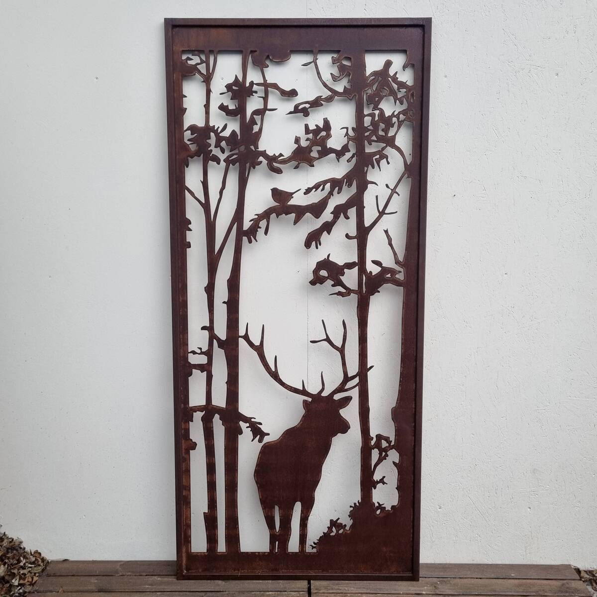 Paravent en fer rouillé, forêt avec cerf, 200 cm 