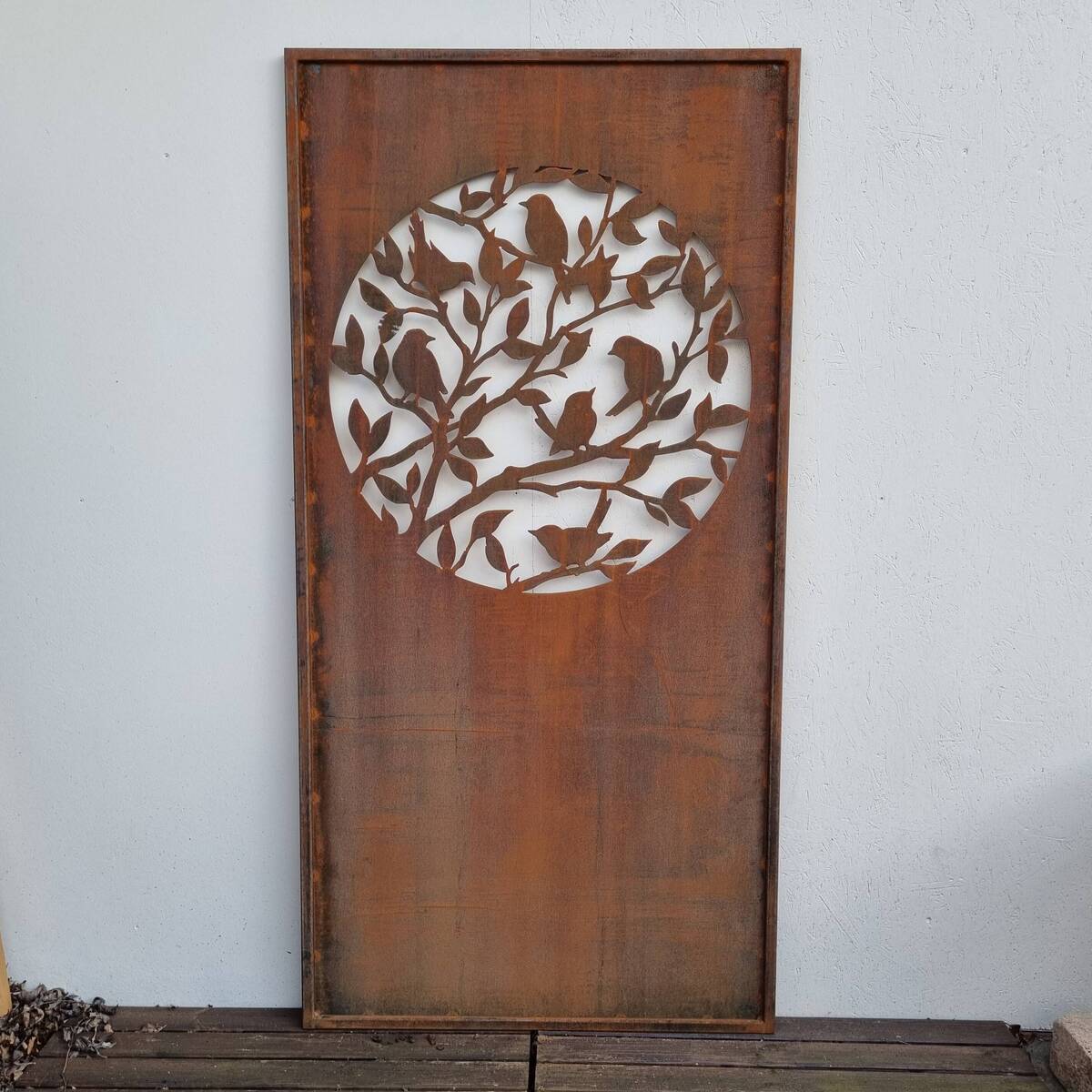 Sichtschutz aus Rosteisen, Vögel, 200 cm 