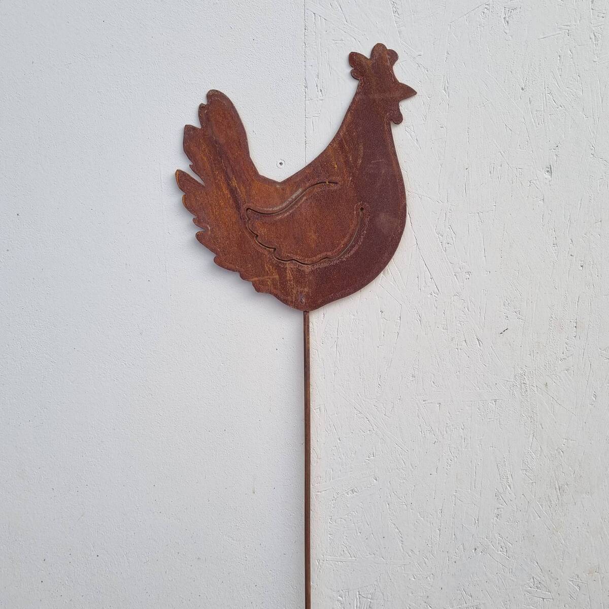 Huhn auf Stab, aus Rosteisen, 130 cm 