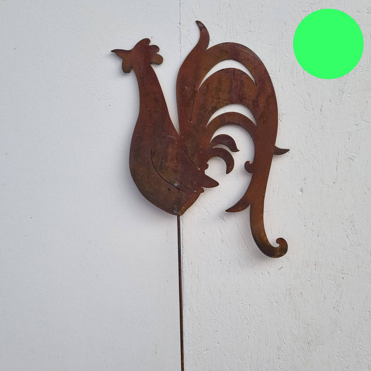 Hahn auf Stab, aus Rosteisen, 162 cm 