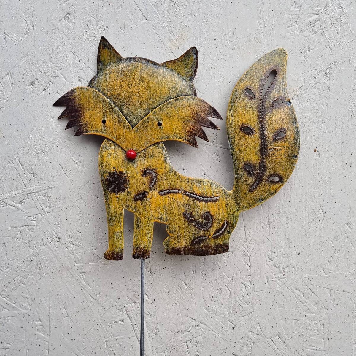 Renard en métal peint, sur tige, 62 cm 