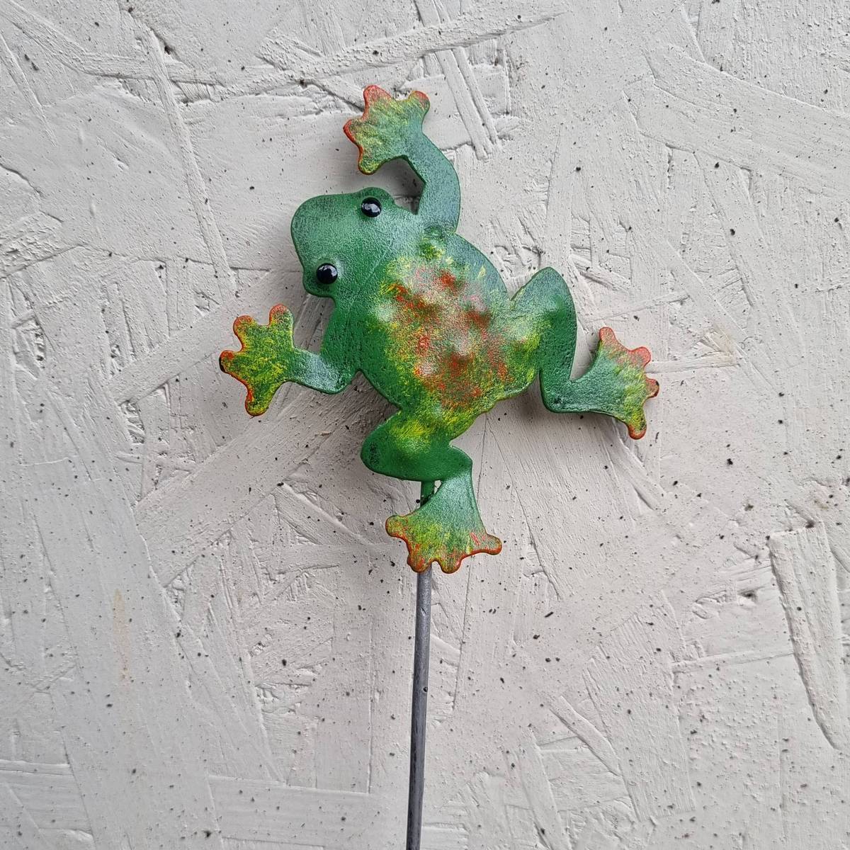 Grenouille en métal peint, sur tige, 48 cm 