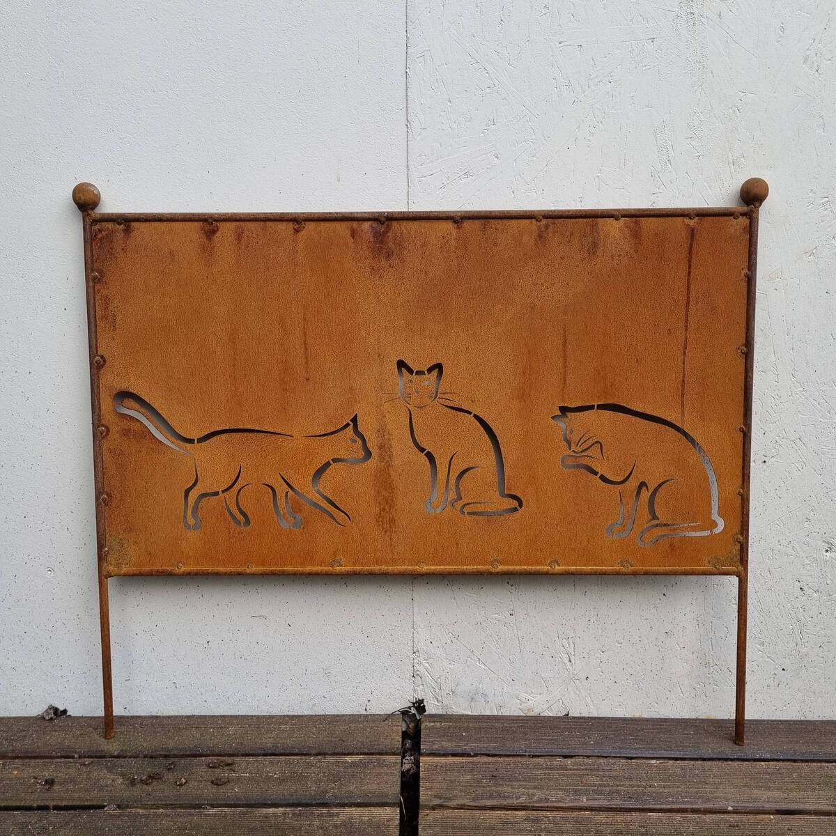 Sichtschutz aus Rosteisen, Katzen, H. 45 cm 