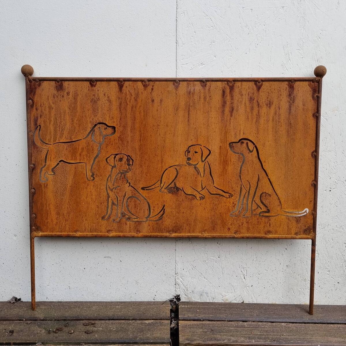 Paravent en fer rouillé; chiens, H. 45 cm 