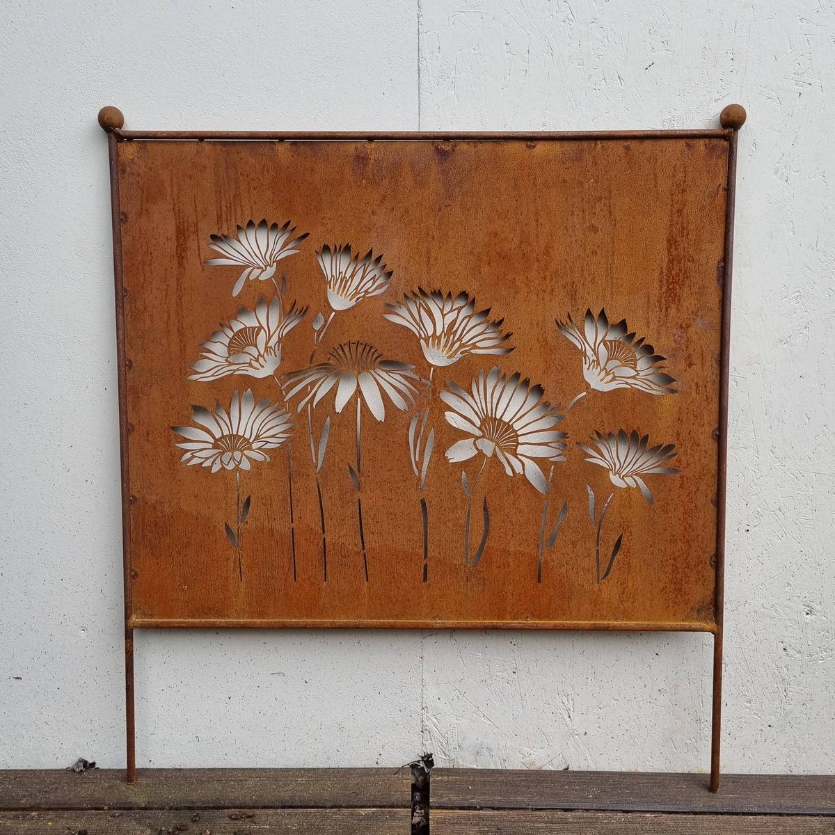 Sichtschutz aus Rosteisen, Blumen, H. 65 cm