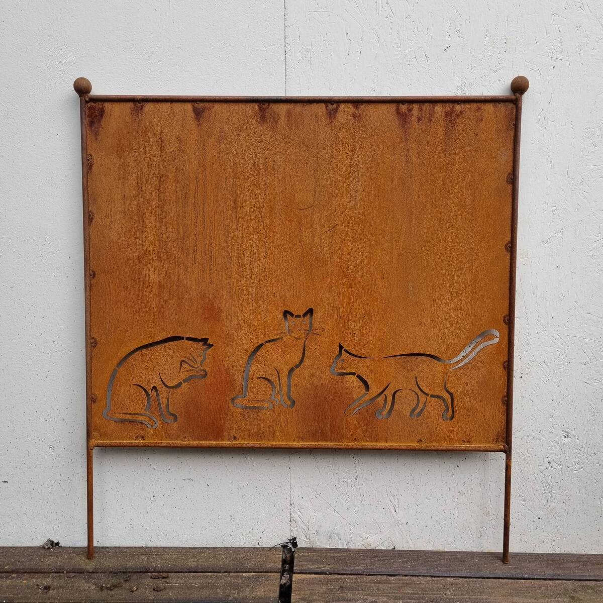 Paravent en fer rouillé, chats, H.65 cm 