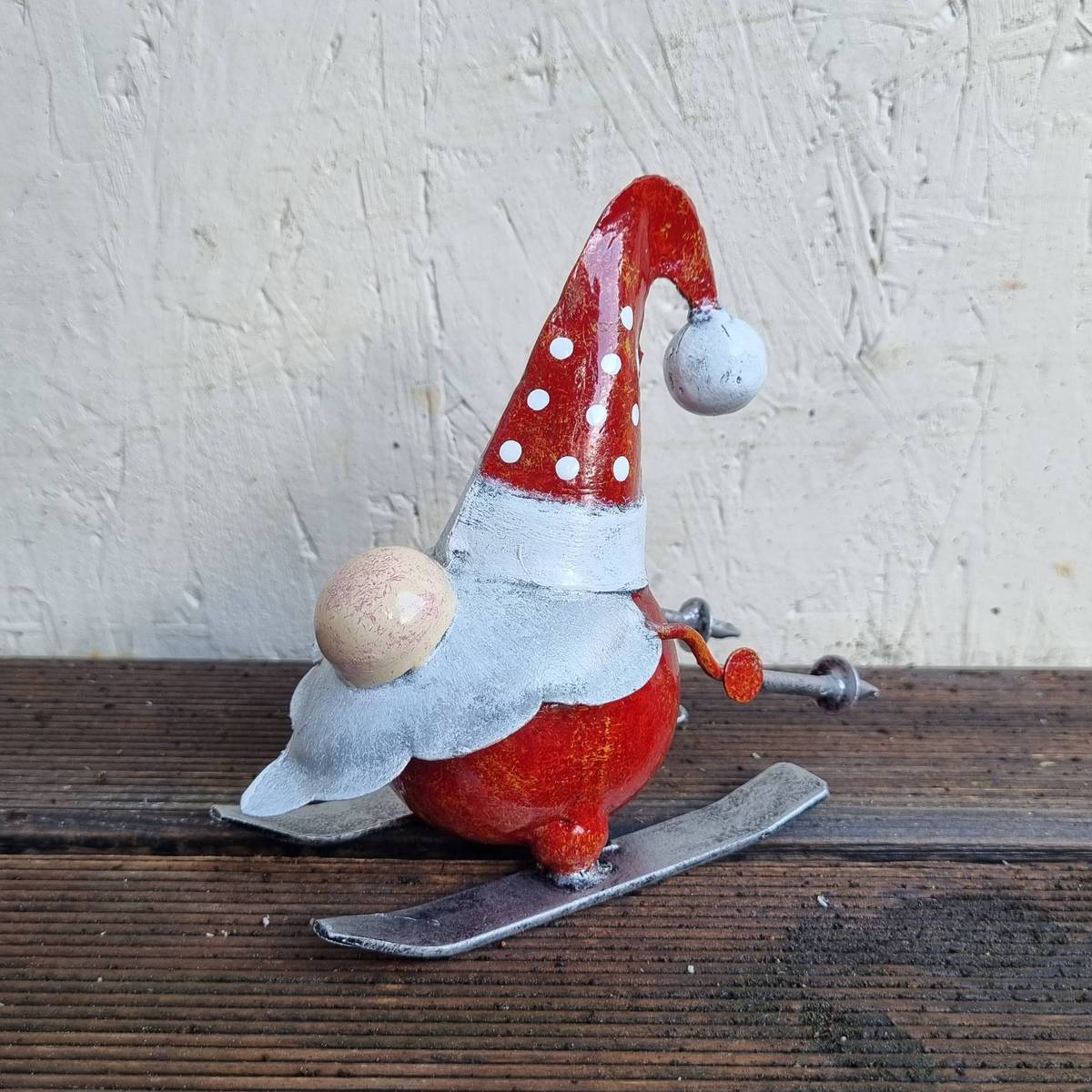 Samichlaus mit Ski, aus Metall, 13 cm 