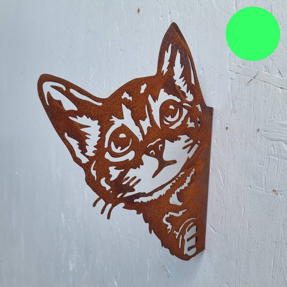 Tête de chat en fer rouillé, 24 cm 