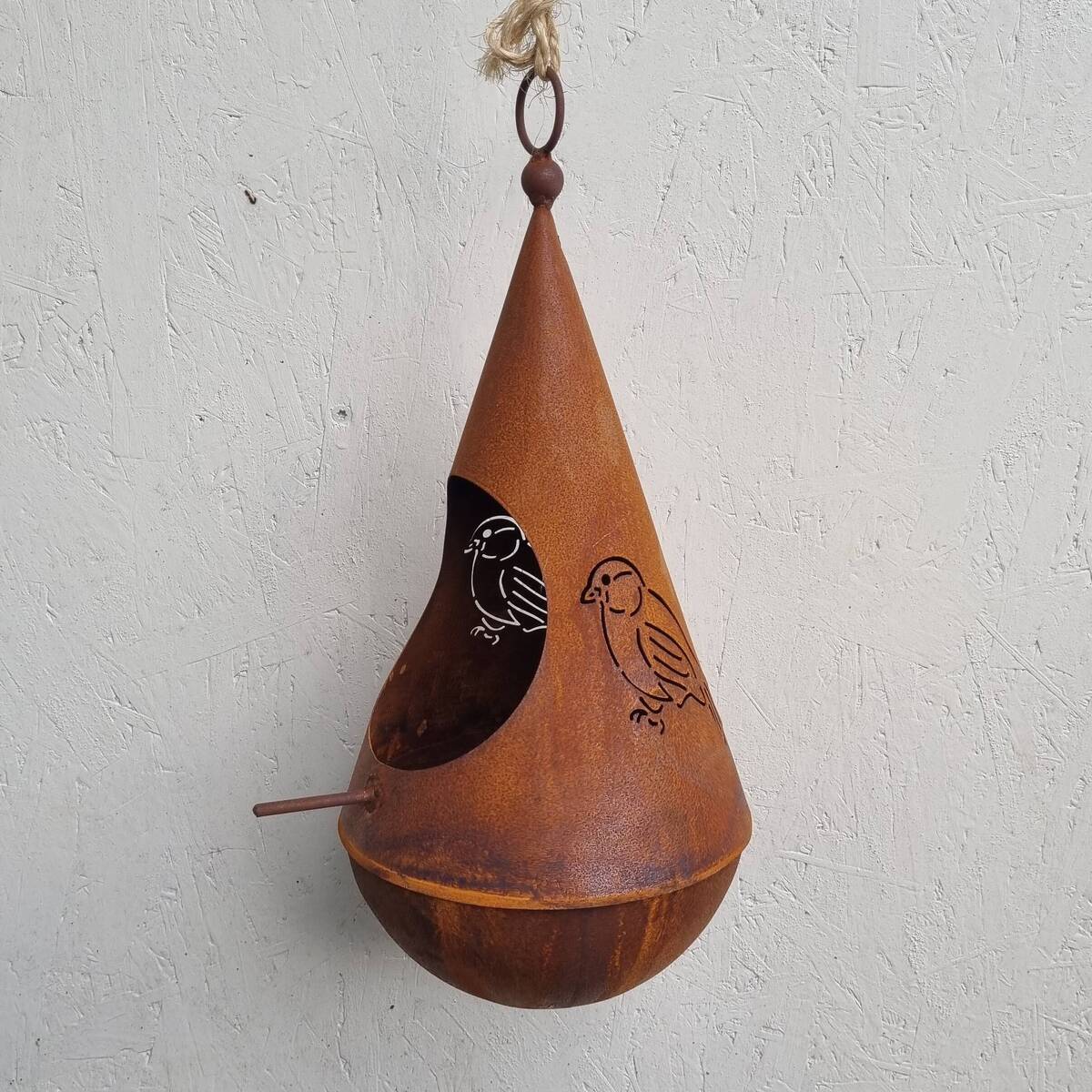 Maisonnette oiseaux en fer rouillé, 45 cm 