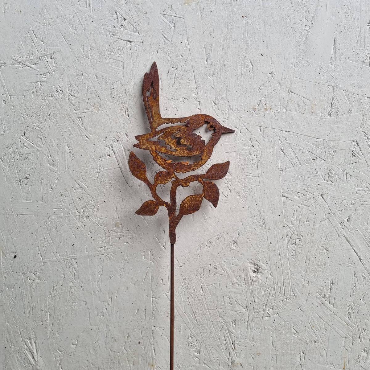 Petit oiseau sur branche, en fer rouillé, 47 cm 