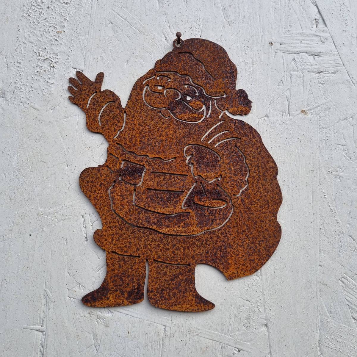 Père Noël en fer rouillé, à suspendre, 19 cm 