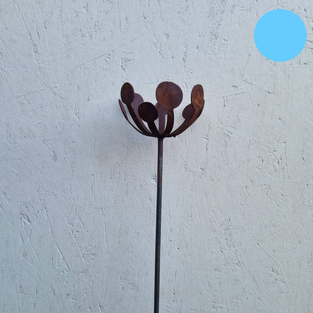 Fleur en fer rouillé, sur tige, 128 cm 