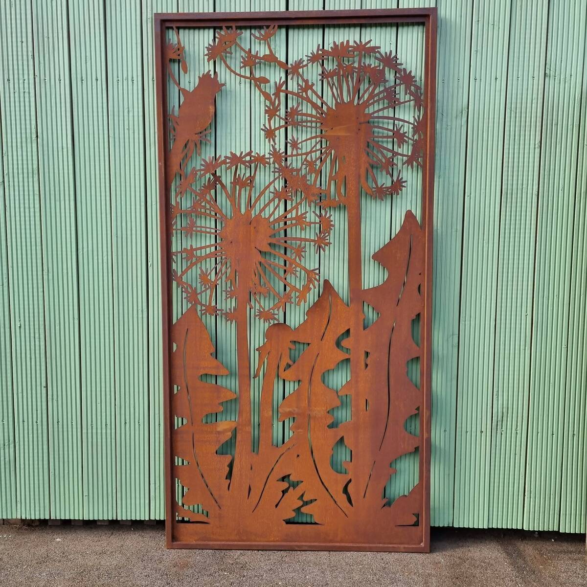 Sichtschutz aus Rosteisen, Pusteblume, 200 cm 