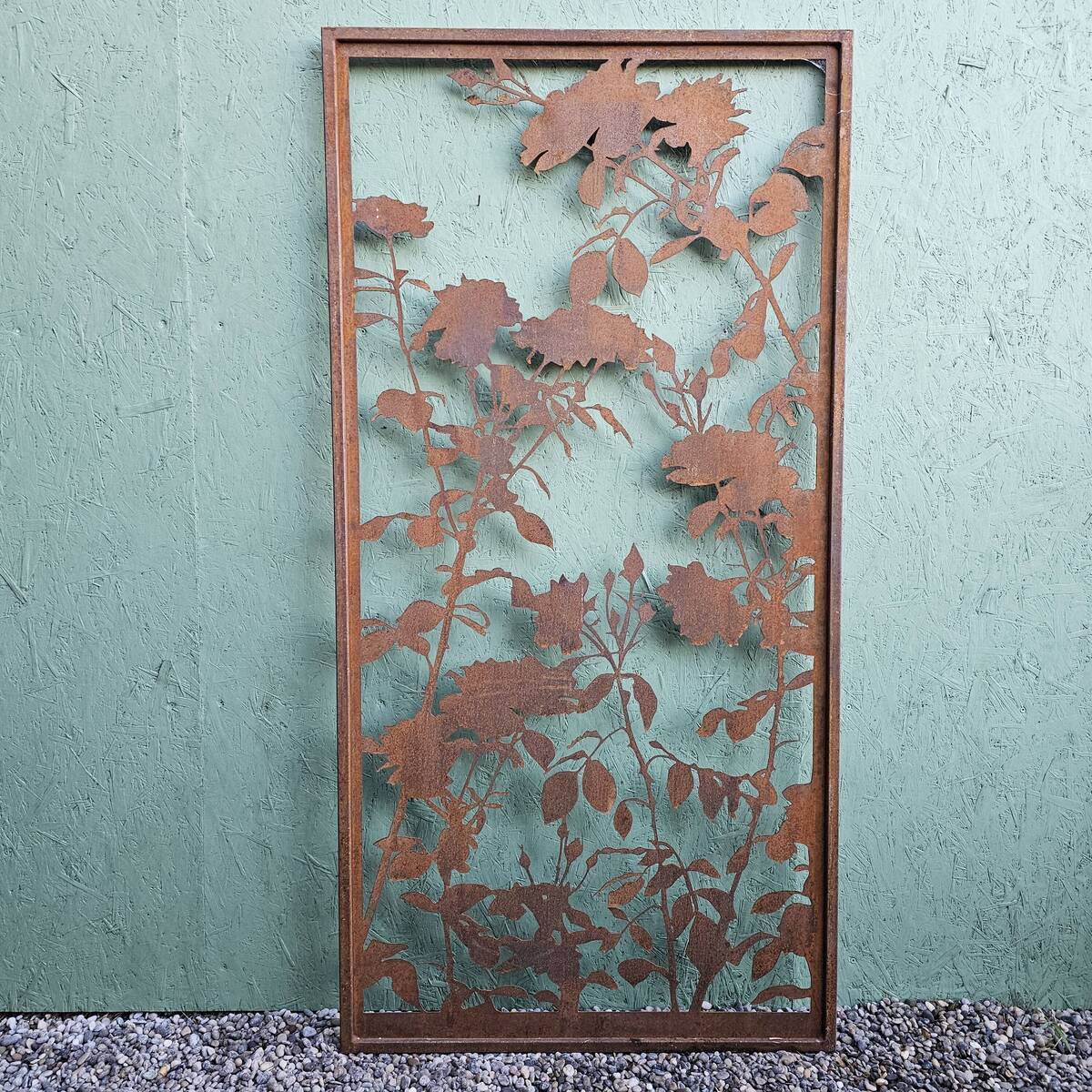 Paravent en fer rouillé, roses, 200 cm 