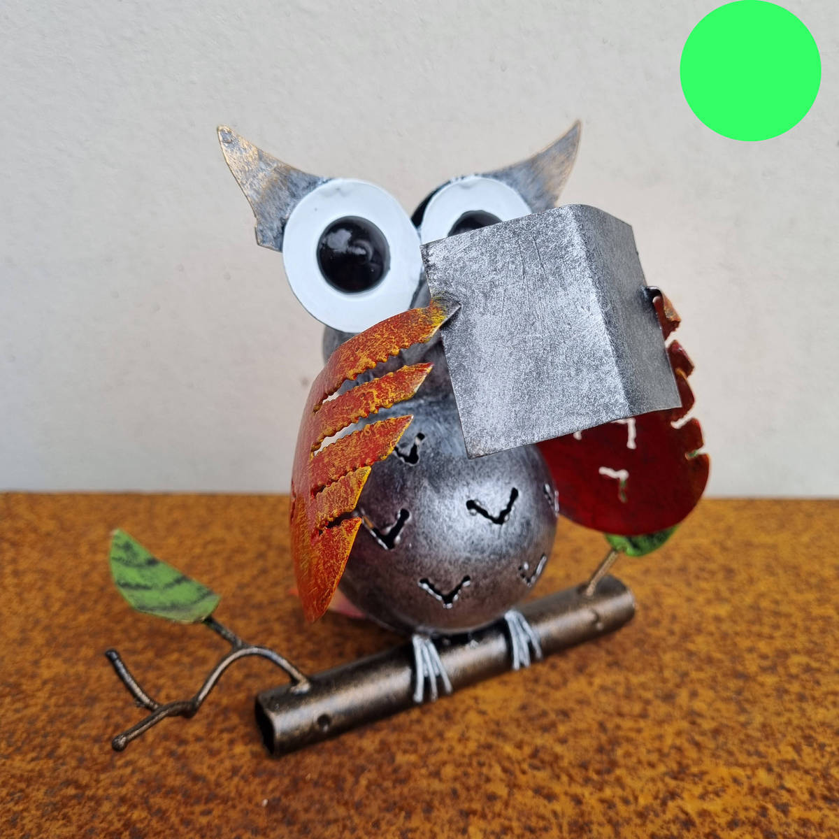 Chouette en métal peint, 14 cm 