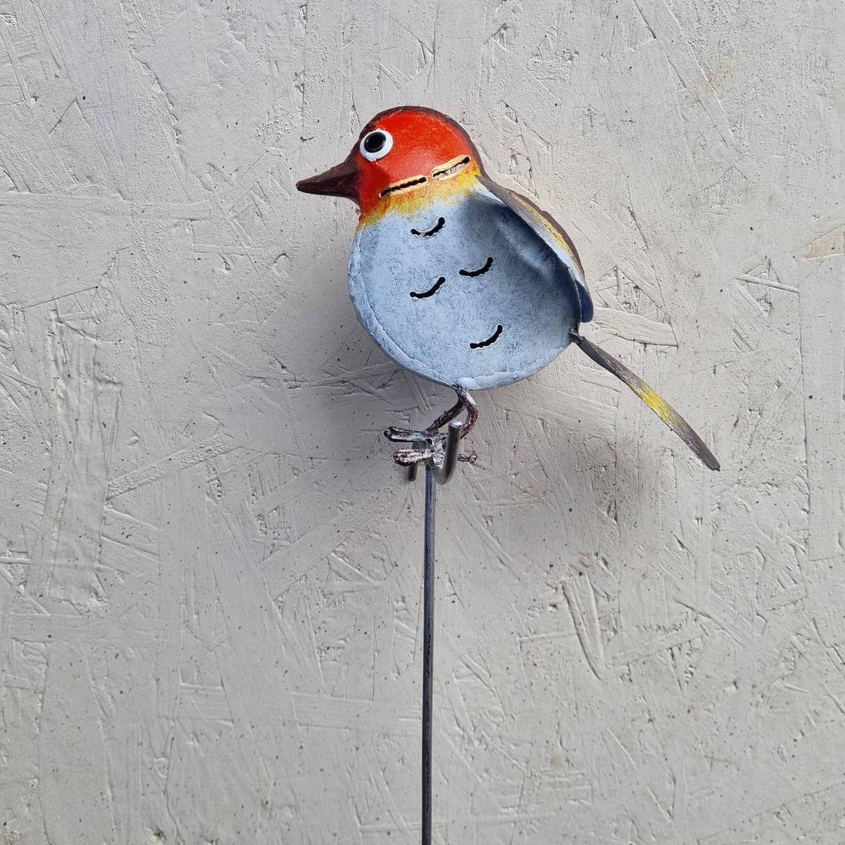 Rouge-gorge en métal peint, à piquer, 60 cm 