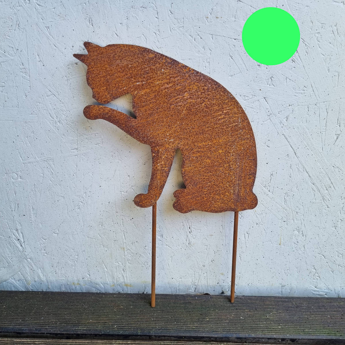 Chat en fer rouillé, à piquer, 27 cm 